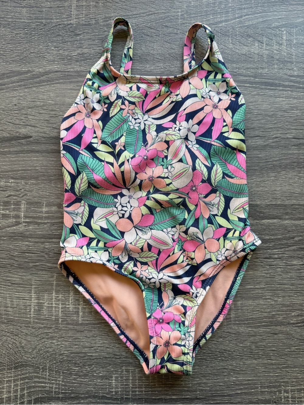 Roxy Girls Floral One-Piece Swimsuit - Pink Green Navy